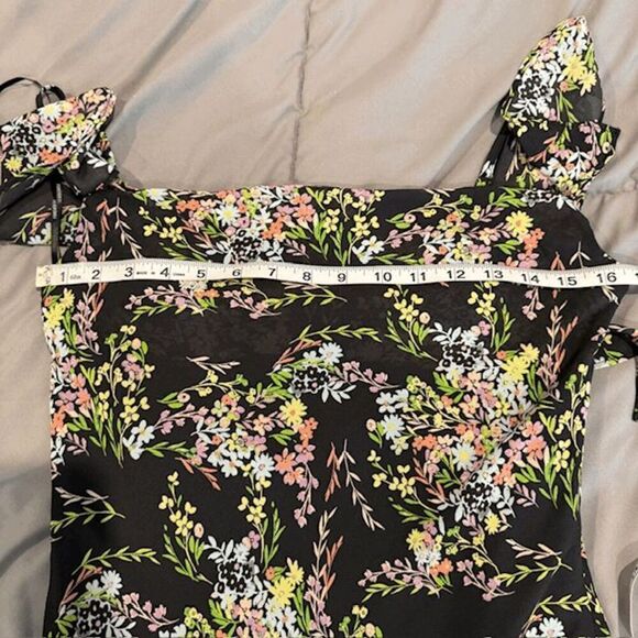 NWT Forever 21 Ruffle Fringe Mini Dress Charcoal Gray Floral Strappy Size Small - Picture 10 of 13